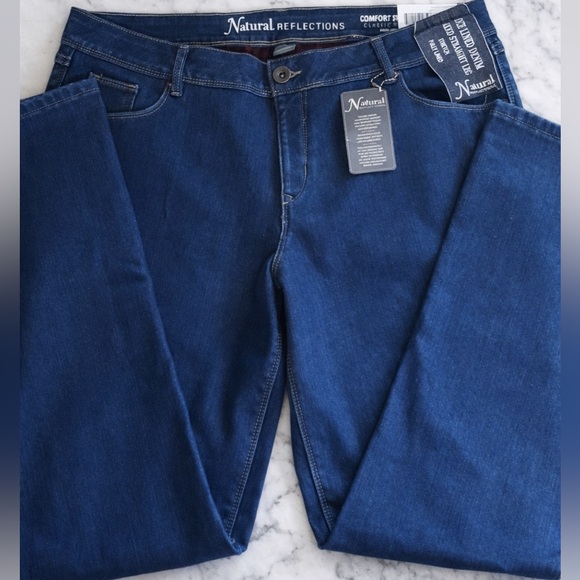Natural Reflections Denim - Natural Reflections Fleece Lined Jeans Relaxed Straight Leg Dark Wash Sz 16 New